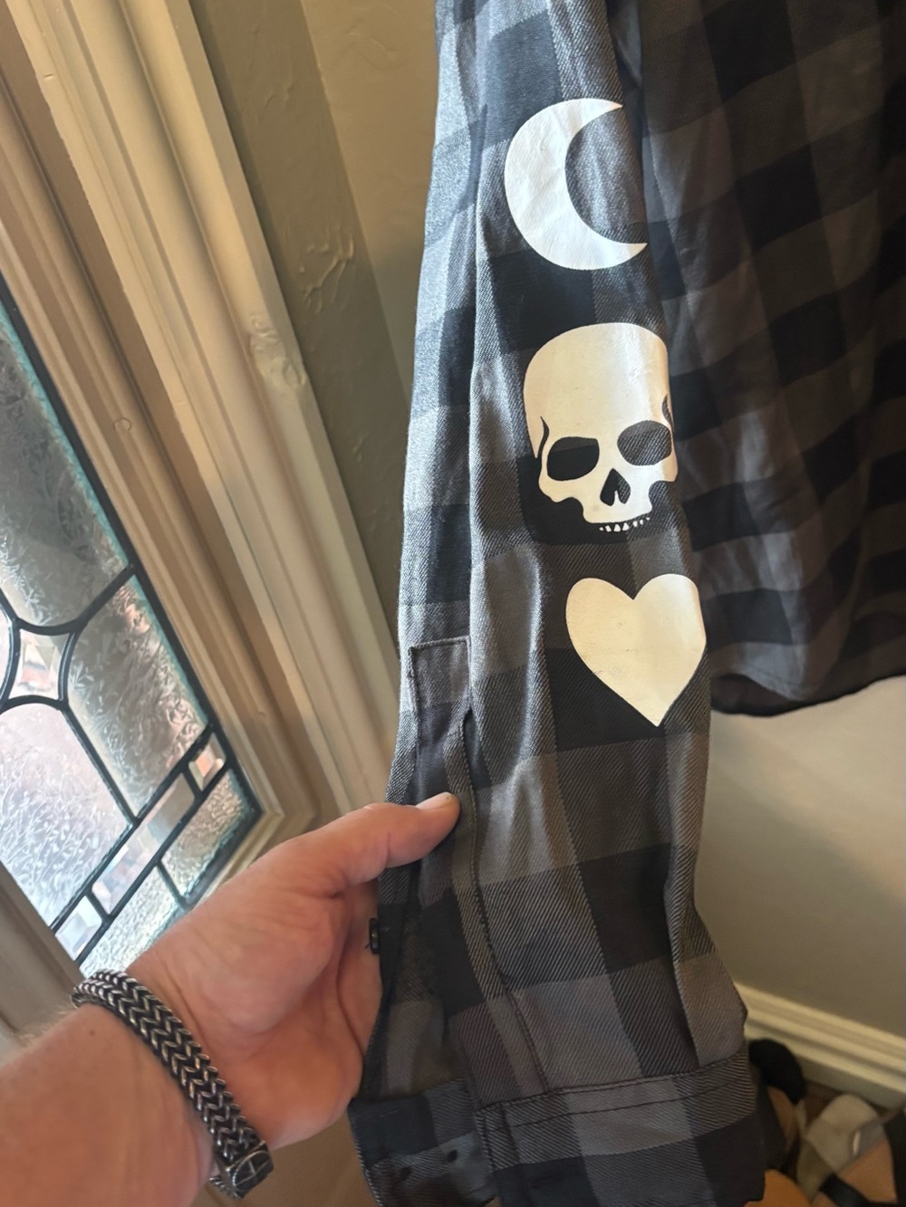 Dream Clothing HQ Memento Mori Flannel Shirt Mens XL Gray Plaid Skull Skeleton - Picture 4 of 6